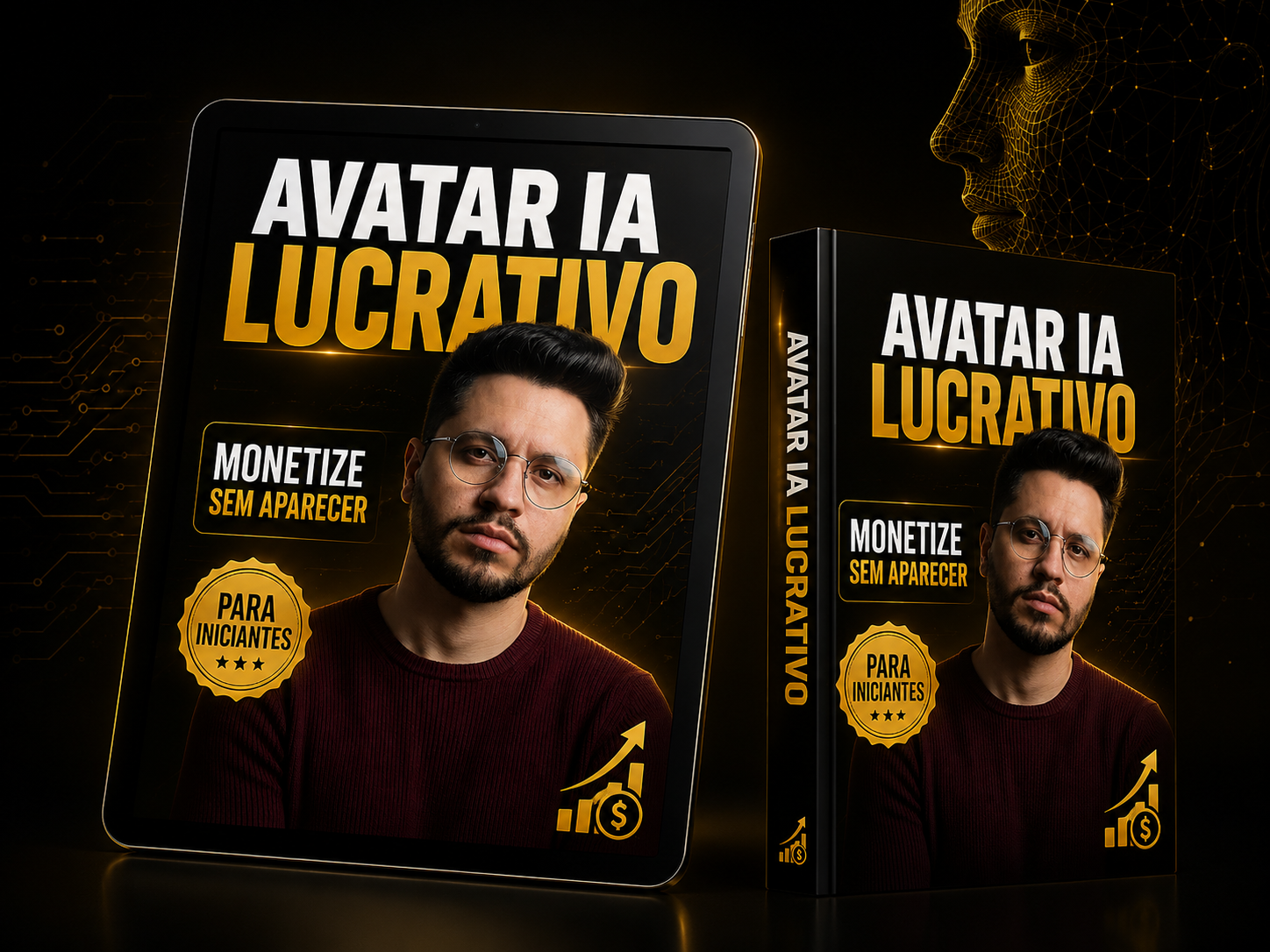 Mockup Avatar IA Lucrativo - Laptop e Livro